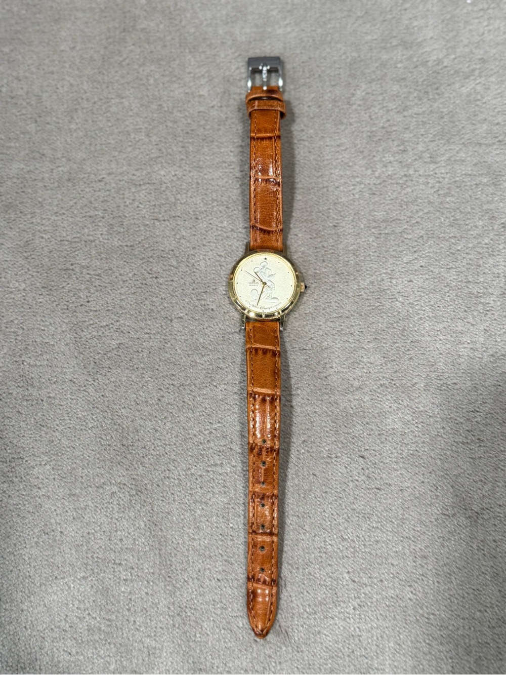 Classic Disney Women's Leather Strap Watch with Gold-Tone Case